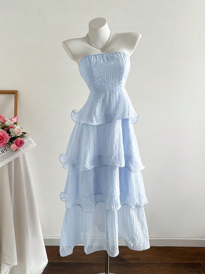 kate Strapless ruffled cake midi dress