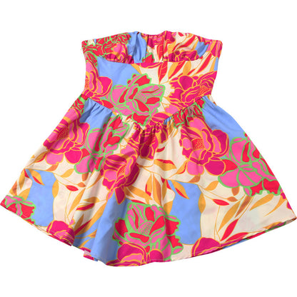 Strapless backless floral printed mini dress