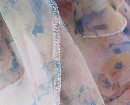 rebecca Floral print ruffle backless maxi dress - blue