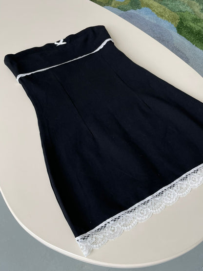 black lace bandeau patchwork dress