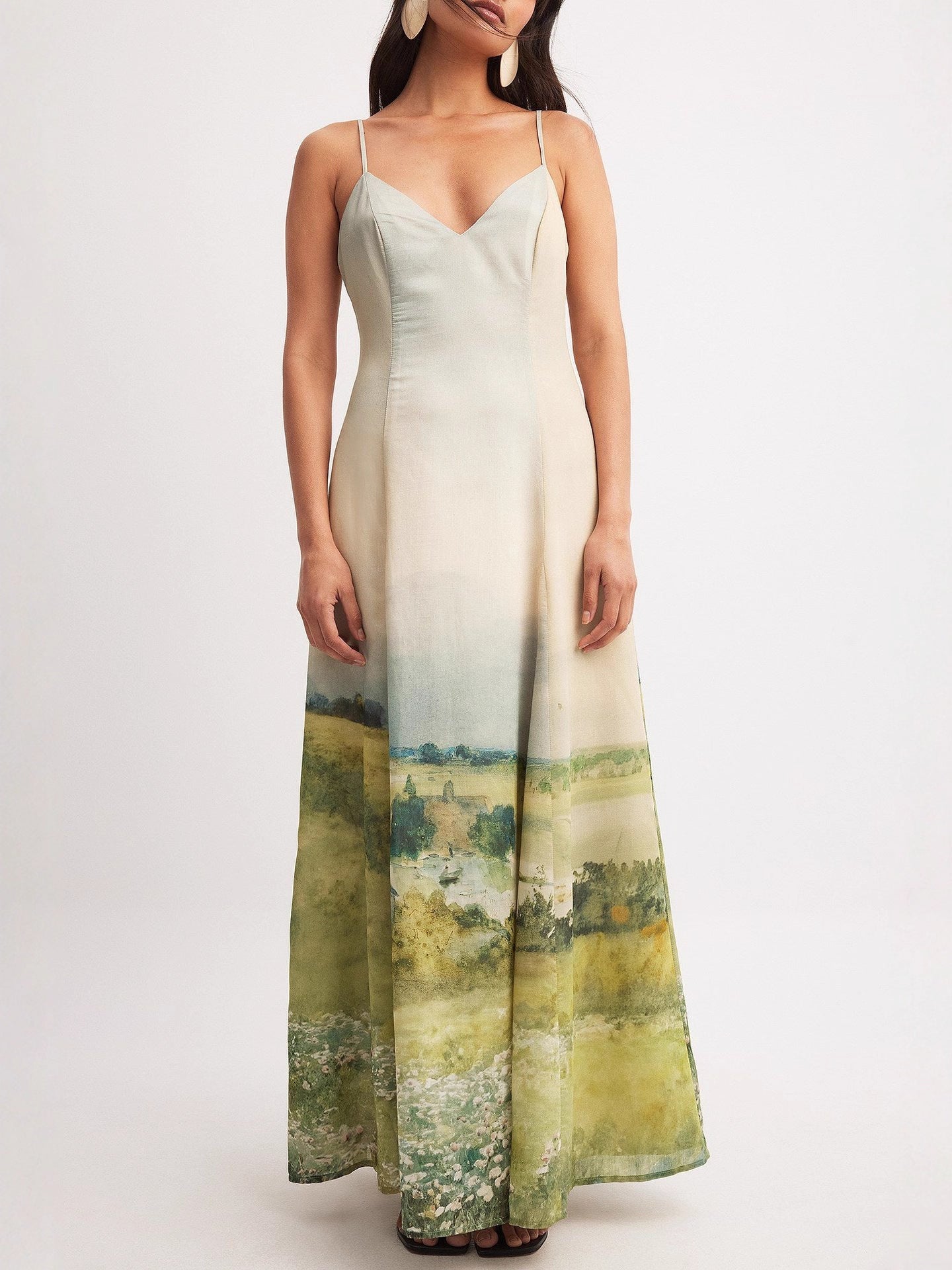 kay v-neck floral Printed slip maxi dress - beige