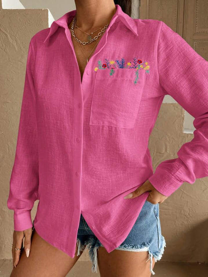 Pink embroidered collared shirt