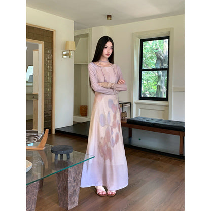 Mesh floral Print Long-Sleeve maxi Dress