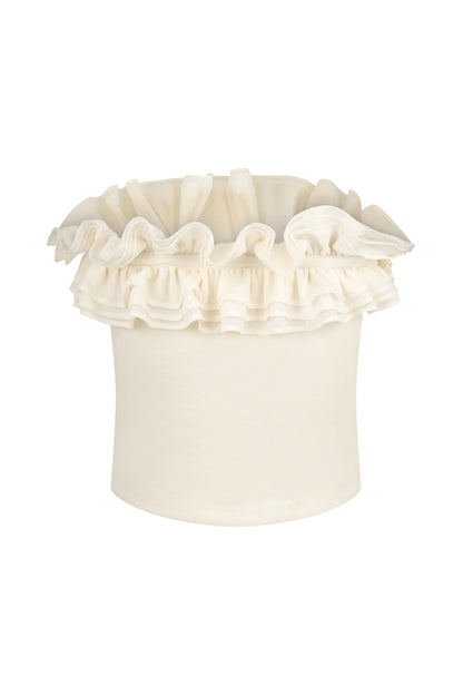 Ruffled strapless knit mini skirt
