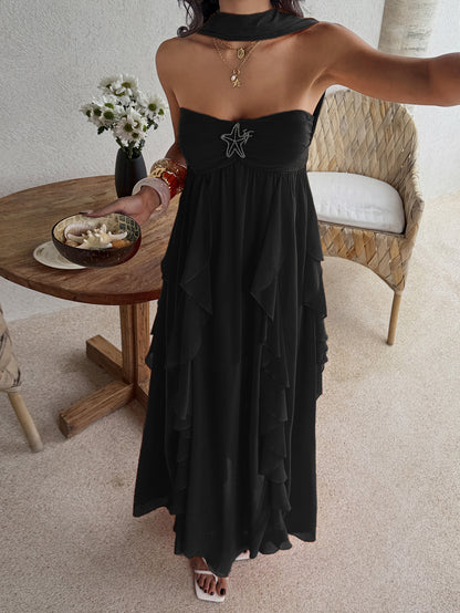 black bandeau layered ruffled dress