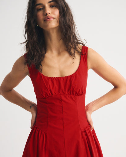 red slim large pendulum slip dress