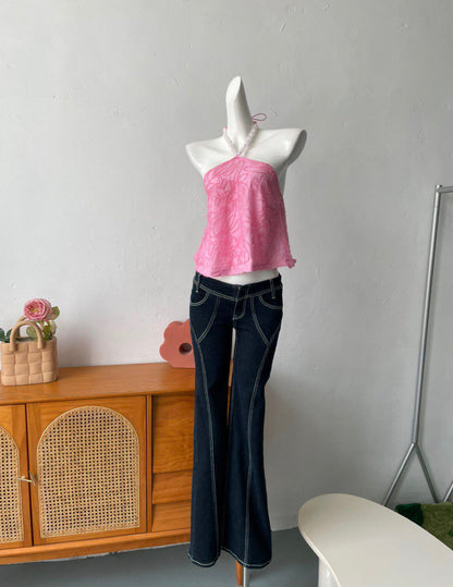 pink lace vest halterneck top
