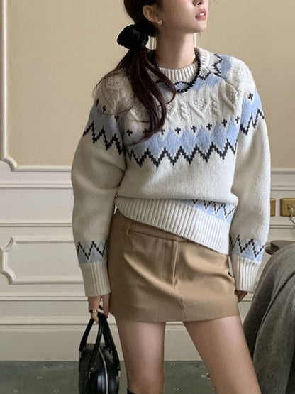 Color-block Jacquard Thick Sweater