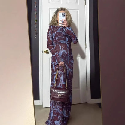 Long Sleeve Printed maxi dress