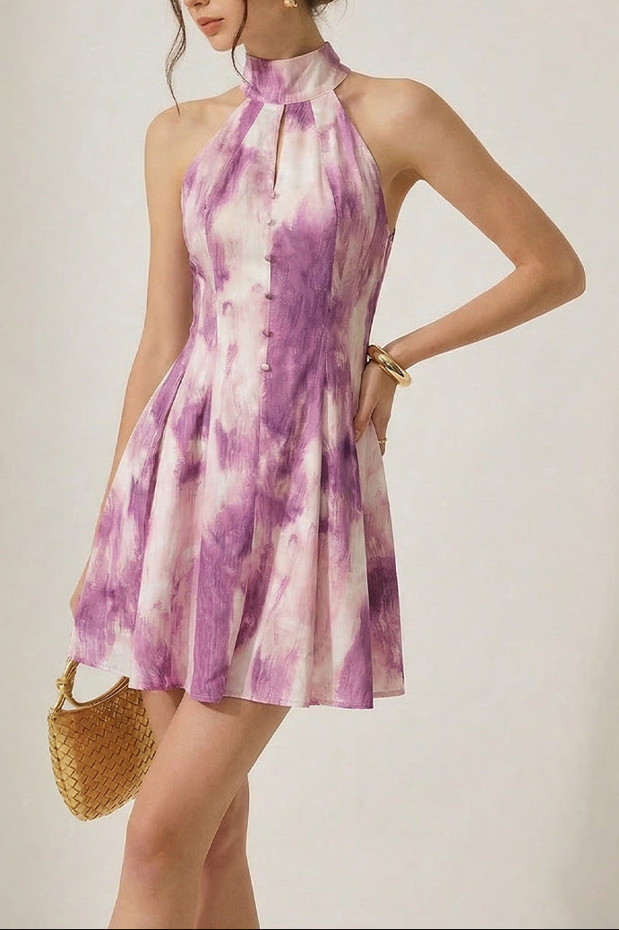 floral halterneck A-line mini dress