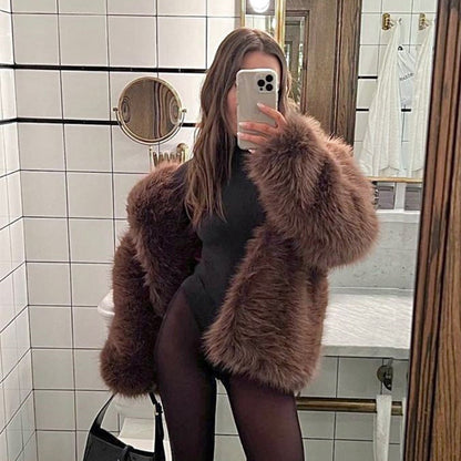 suit collar imitation fox fur coat