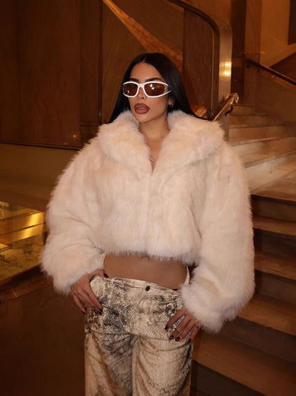 loose lapel fur plus size imitation fox fur coat