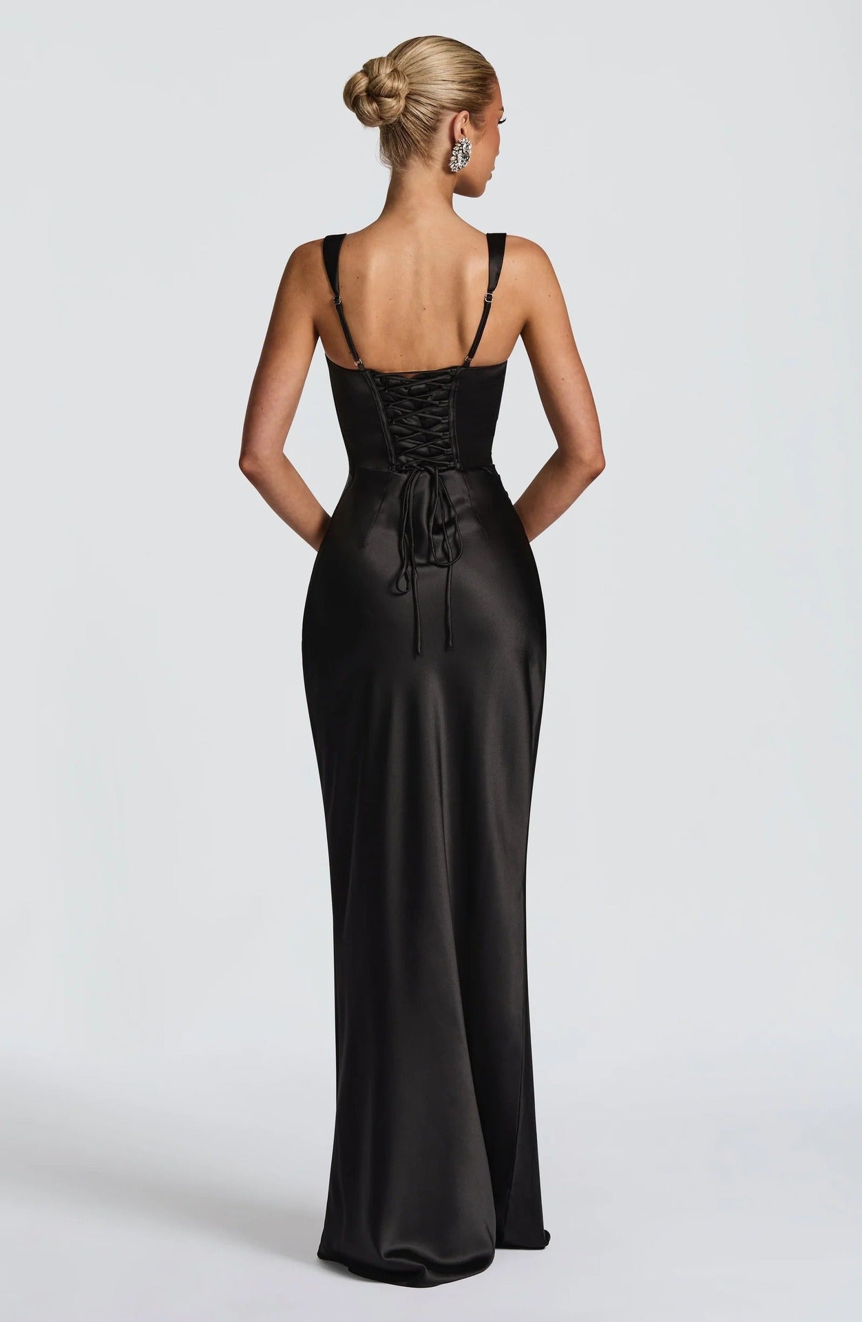black satin herring bone slip dress