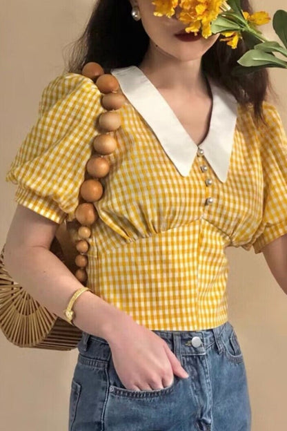 French retro plaid shirt
