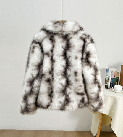 imitation fur large lapel tops wool loose