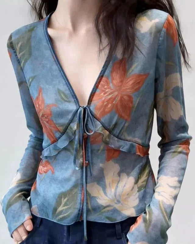 Beryl V-neck Printed Shirt