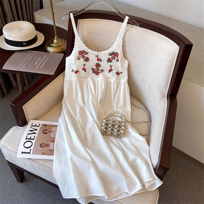 Hollow-out embroidered camisole midi dress