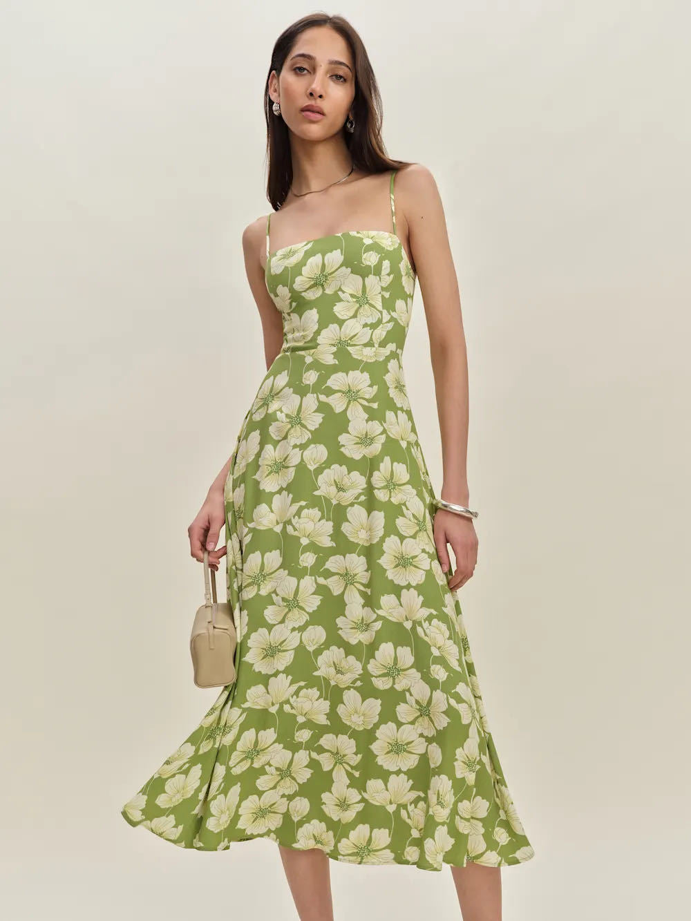 Printed Lemon Green Tea Camisole midi Dress