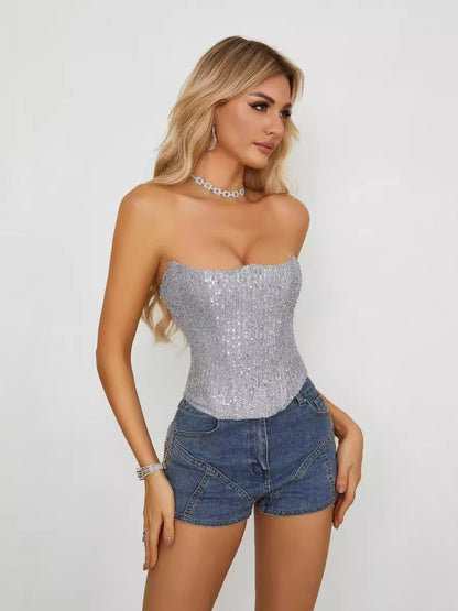 backless sequin bandeau small vest top