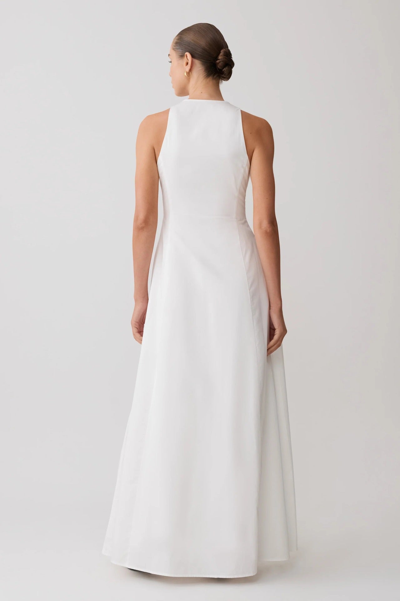 white V-neck slit skirt dress