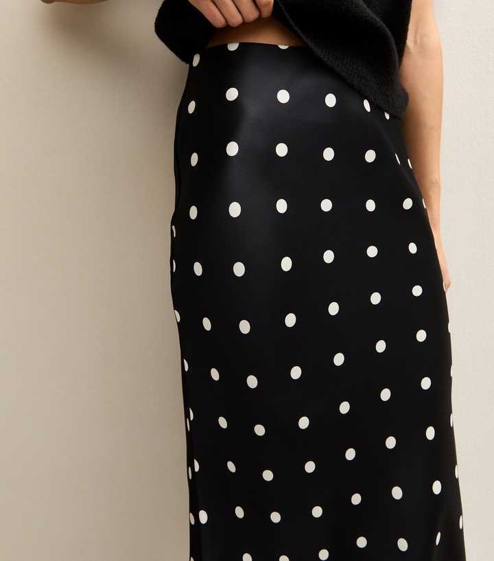 black polka dot lace patchwork midi skirt