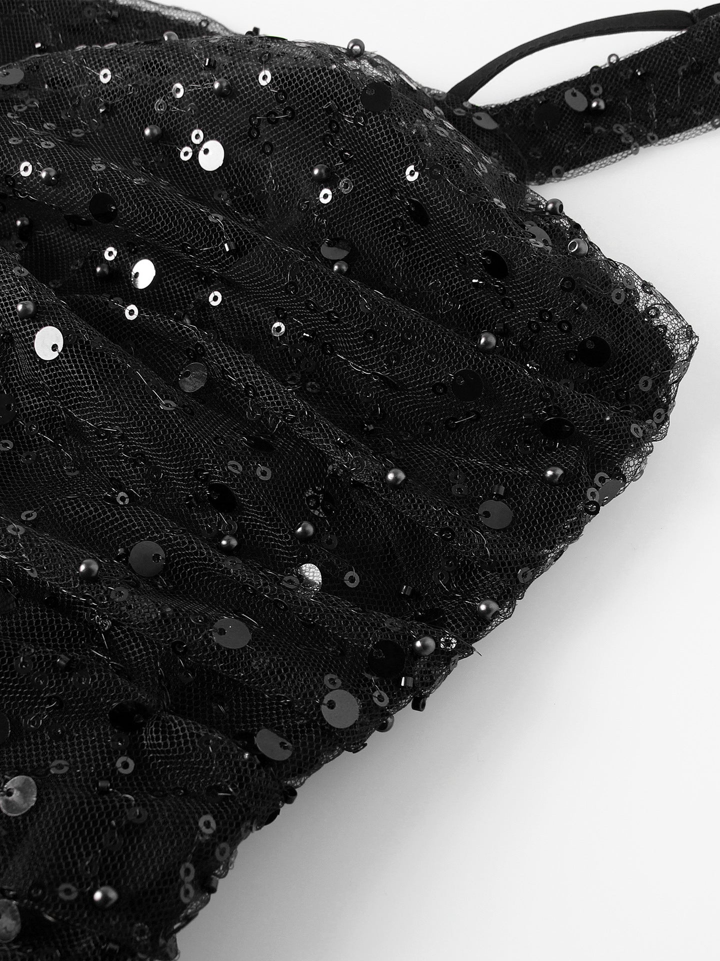 black sequin suspender evening dress