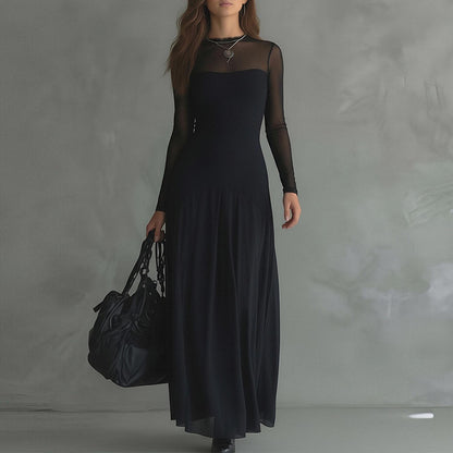 black Lace Splicing Slim Dress