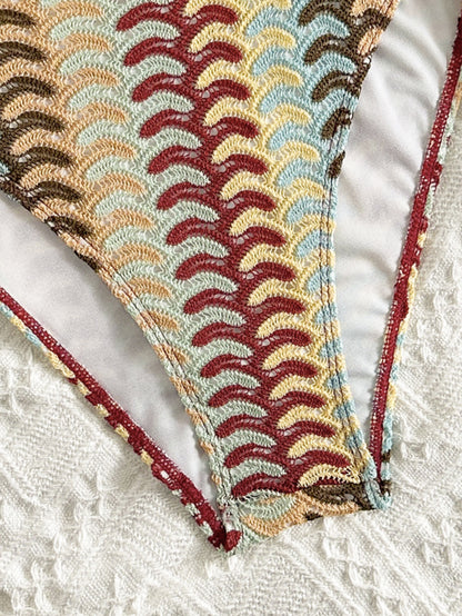 vintage wave stripe halter swimsuit
