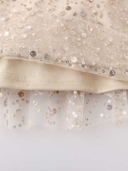 champagne sequin suspender evening dress