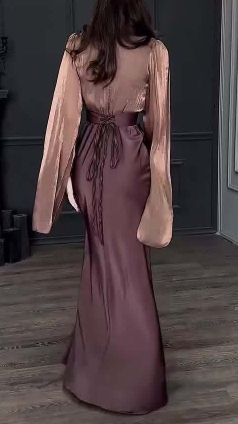 spliced large swing sleeves satin dress