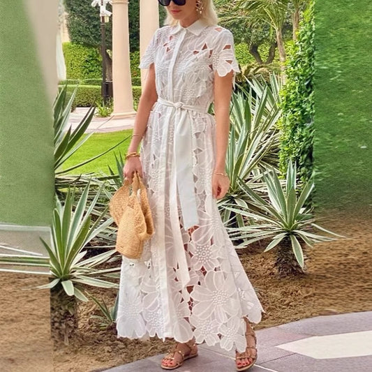 lace cardigan single-breasted maxi dress