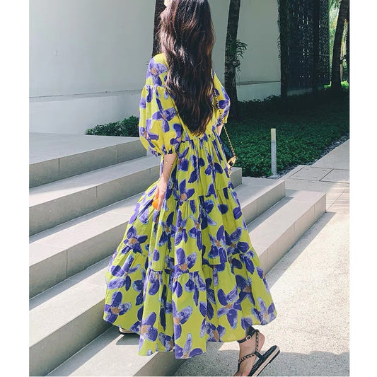 Vintage floral print maxi dress - Green