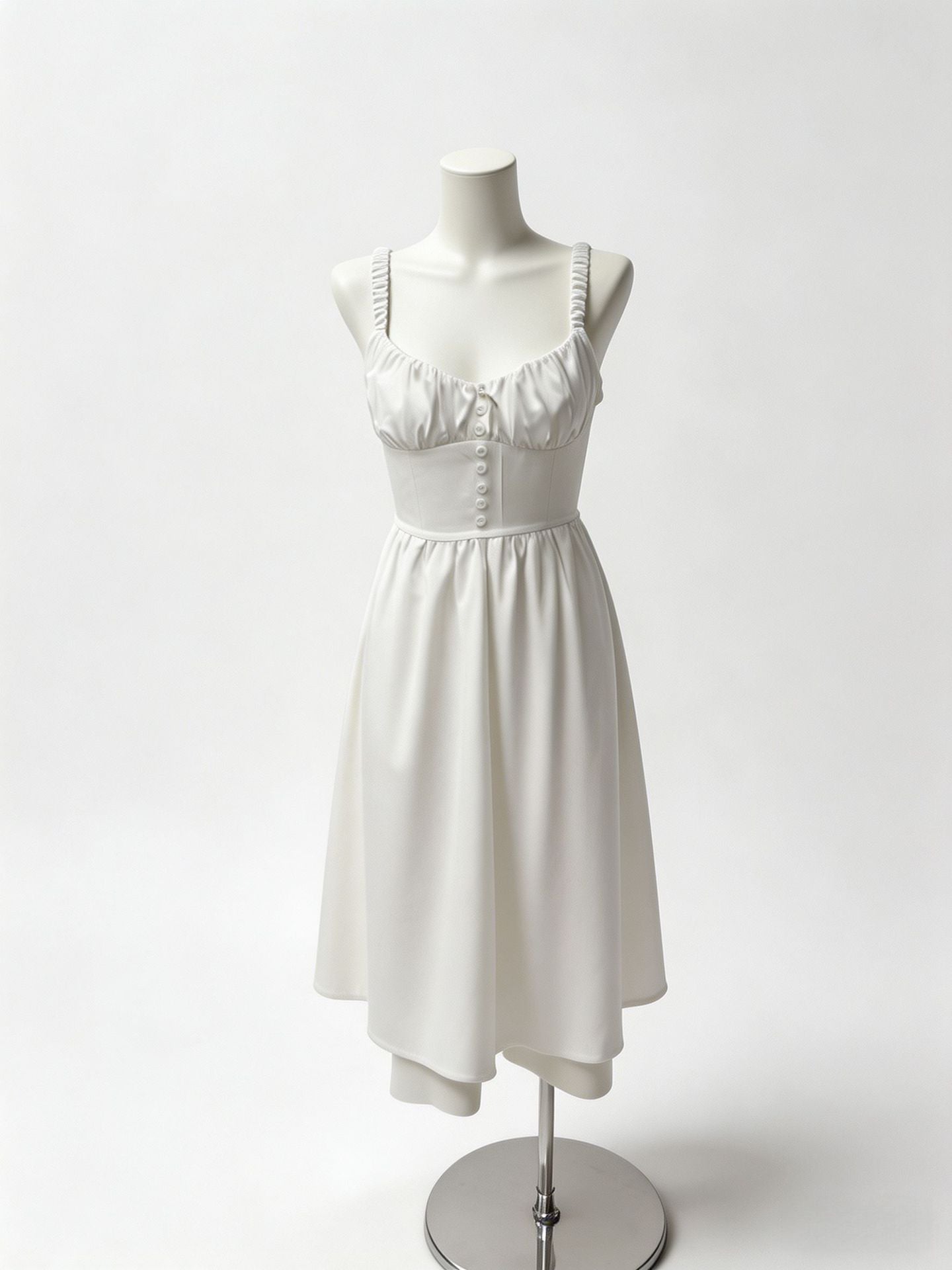 Ruched-strap button-front camisole midi dress