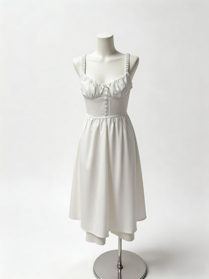 Ruched-strap button-front camisole midi dress