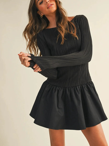 black long-sleeve mini dress