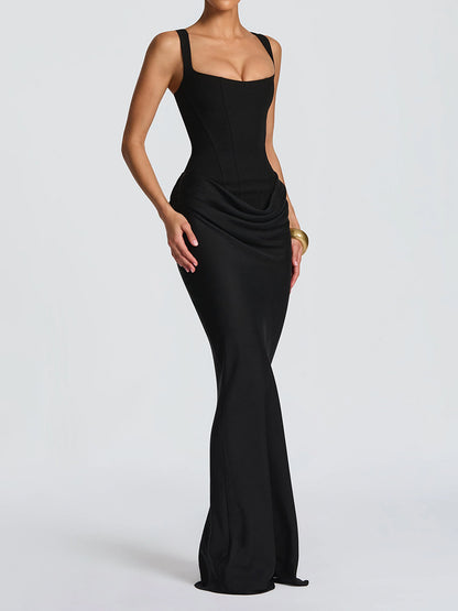 black backless herringbone slip maxi dress