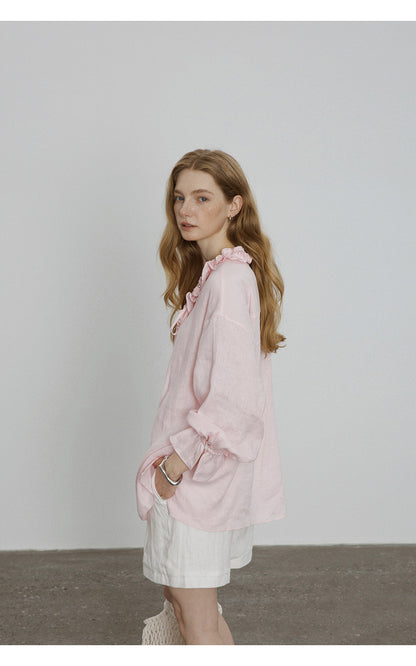 pink V-Neck Tie Shirt