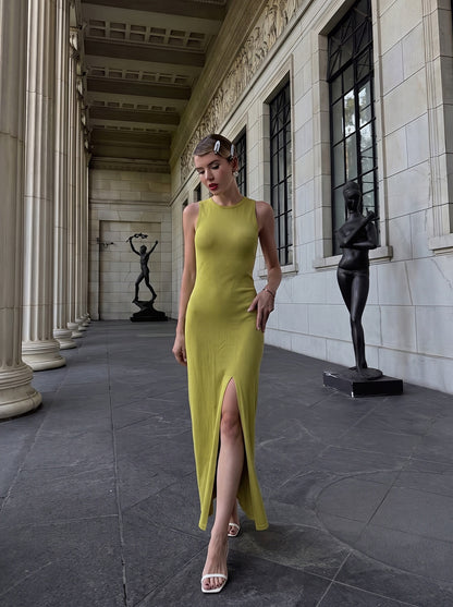 Versatile Slit Tight Vest Sweater maxi Dress