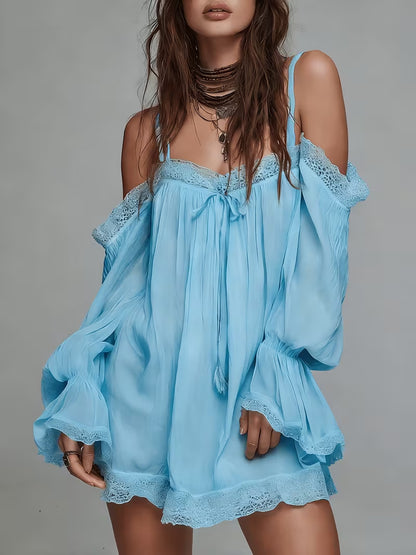 off-shoulder camisole mini dress with lace trim