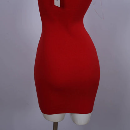hollow slanted shoulder knitted suspender dress
