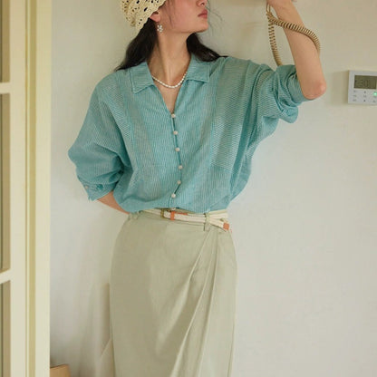 French striped thin sun protection shirt