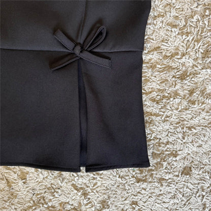 bow pressed pleats layered cropped suspenders