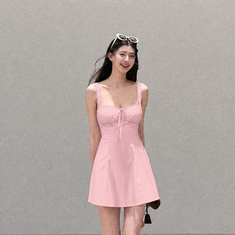 pink Tencel Bamboo Joint strap backless mini dress