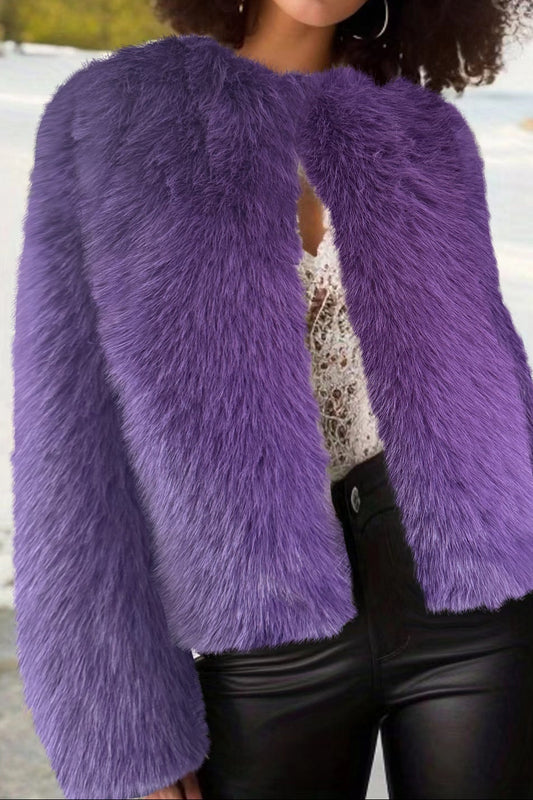 crew neck cropped imitation fur jackets