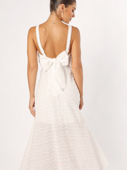 Pom Pom Trim Back Bow Midi Sundress