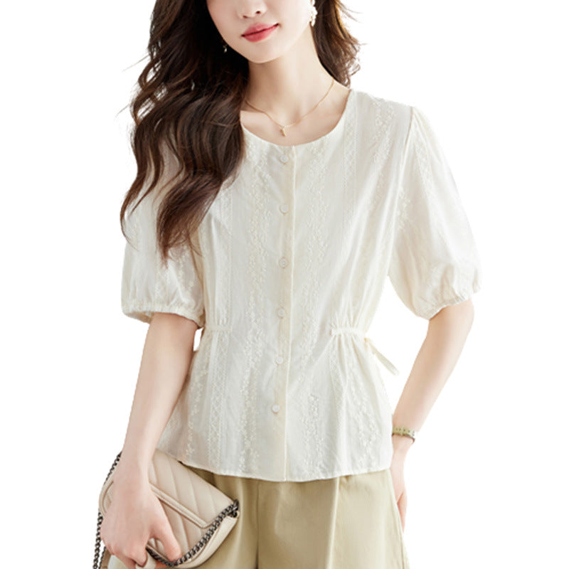 French-style short-sleeved shirt - apricot