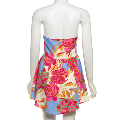 Strapless backless floral printed mini dress