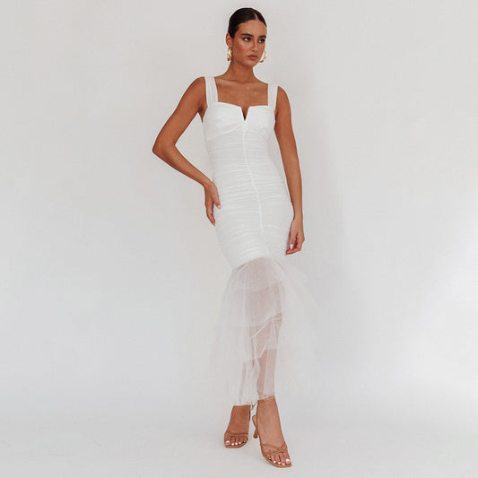 white spliced slip dress