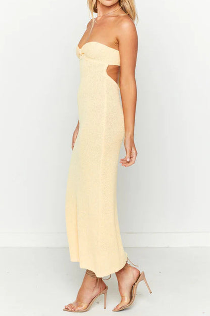 yellow Backless strap knitted maxi dress