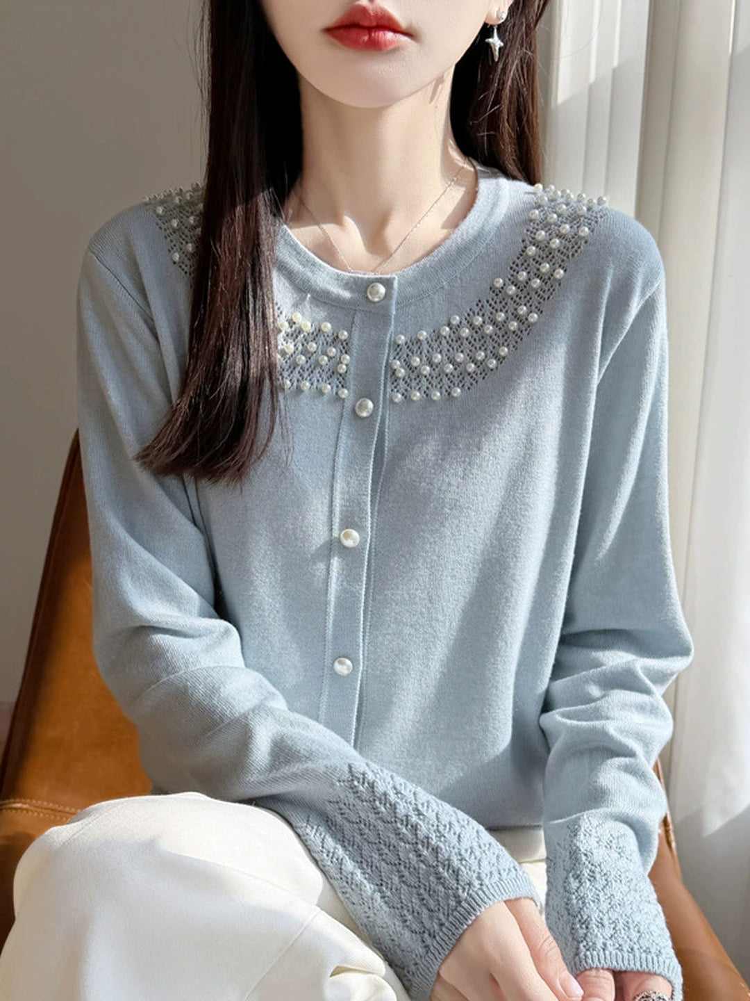 New Round-neck Beaded Cardigan